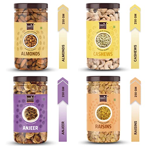 Granny's Dryfruits |Almond Cashew Fig Raisins|Fresh And Healthy Premium Raw Nut|Dry Fruits Combo Packjar Pack(250G X 4)1Kg|Value Pack