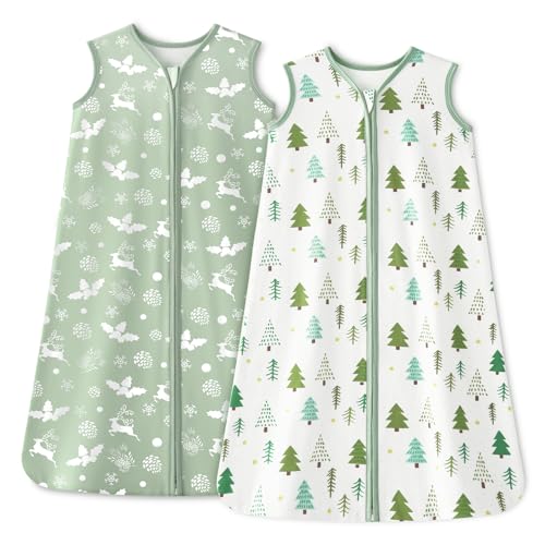 Image of Unnivoll Baby Sleep Sack 0-6 Months 1.0 Tog Baby Wearable Blanket 100% Cotton Sleeping Sack with 2-Way Zipper for Infant Newborn Green Tree