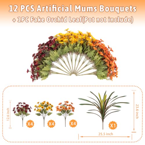 Image of Artificial Fall Flowers Fake Mums Plants for Outdoors Decoration