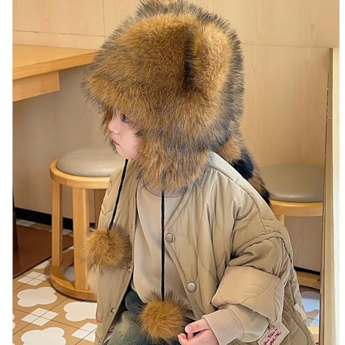 Fluffy Raccoon Hat Thermal Plush Furry Raccoon Tail Hat Faux Fur Windproof Beanie Animal Themed Costume Hat4