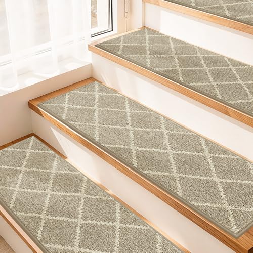 COSY HOMEER Stair Treads for Wooden Steps, Non-Slip Carpet Stair Treads Indoor, Soft Stair Runners with TPE Backing for Kids Elders Pets, 15pc 28'x 9' Beige
