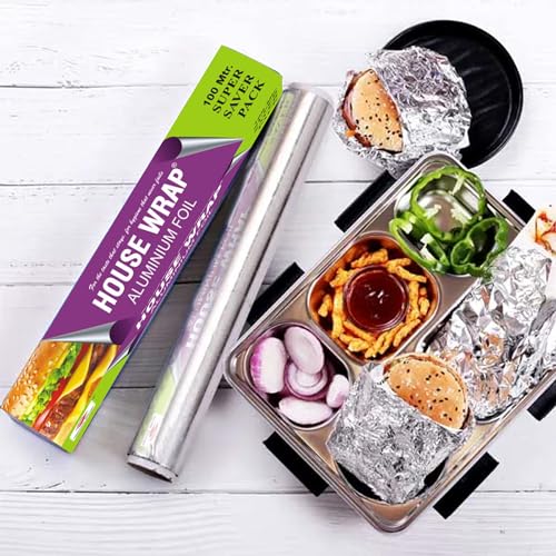 Image of House Wrap Aluminium Foil 100 m, Aluminium Foil Paper for Food Packing, Cooking, Baking | Super Saver Family Pack | Foil Paper for Food Wrap 11 Microns (Pack of 1)