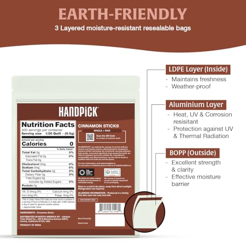 HANDPICK Cinnamon Sticks (7 oz) 100% Raw, Non-GMO, Gluten-Free | Premium Quality | Resealable Ziplock Pouch | Perfect for Baking, Cooking & Beverages (Packaging may vary) - Image 3