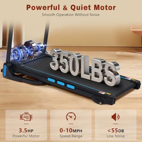 Image of Foldable Treadmills with Incline, 3.5HP Hydraulic System Auto,10MPH 350Lbs Weight Capacity Electric Treadmills with Heart Rate Sensors,Type C & USB Charge Bluetooth Speaker
