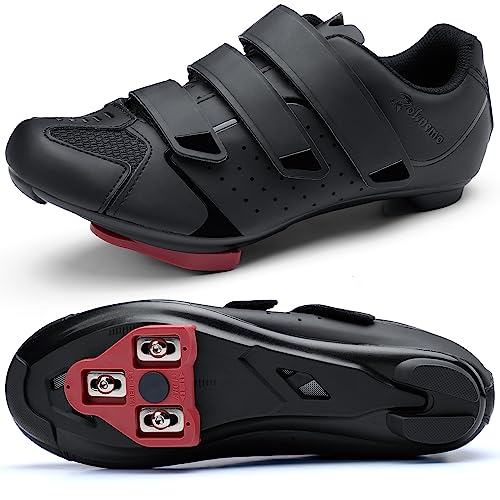 Mens Cycling Shoes Compatible with Peloton Bike & SPD 2 Bolt Clips - Unisex Spin Bicycle Shoes with 3 Bolt Look Delta Cleats - Indoor Outdoor Road Bike Cycling