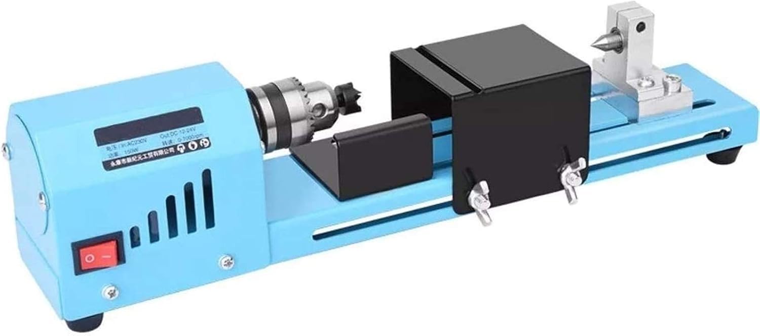 Mini torno para madera, torno de bricolaje de 150 W con control ajustable de 7 velocidades y juego de brocas.