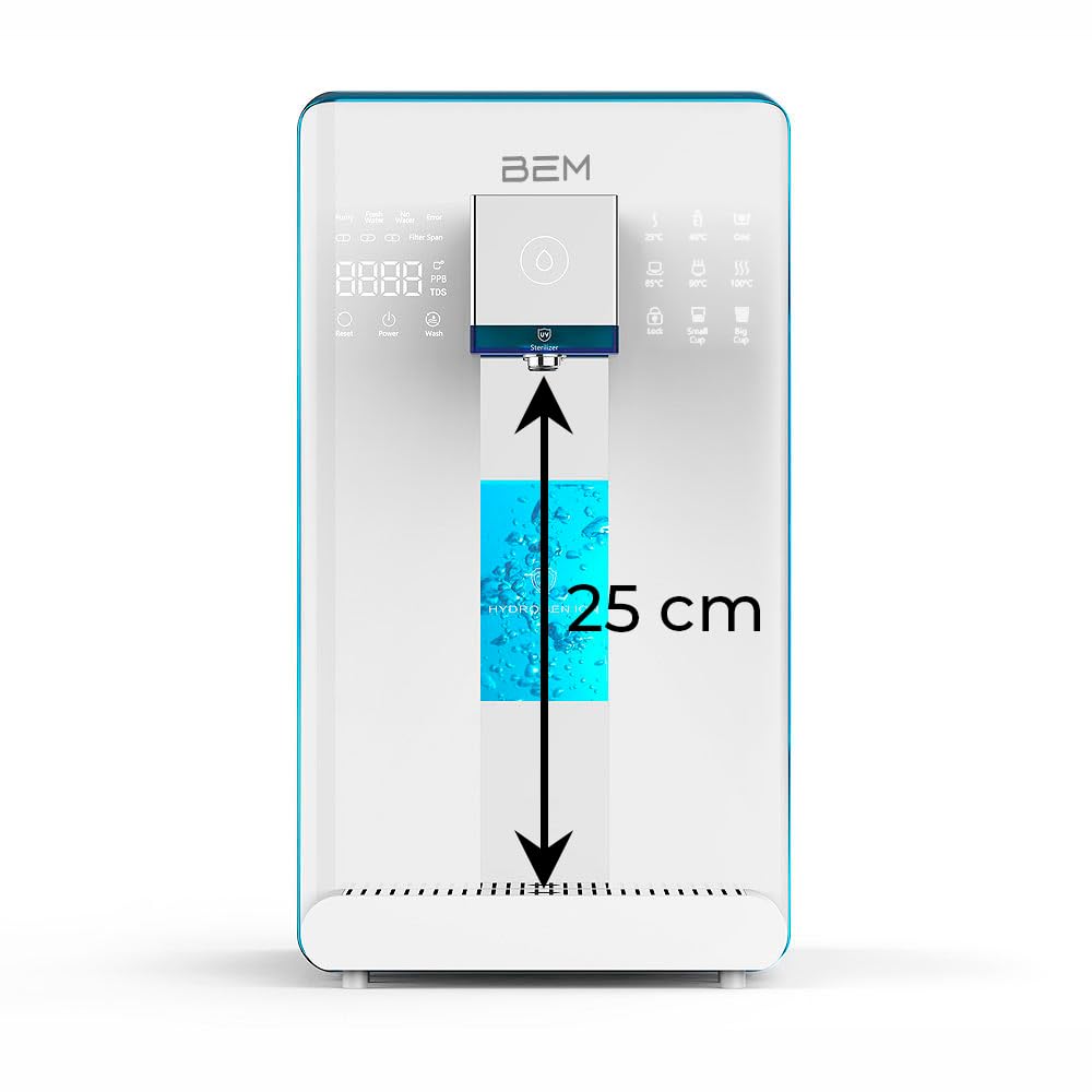 BEM IDA Wasserfilter & Wasserstoff-Ionisator, Direktanschluss, Umkehrosmose | Hydrogen durch Elektrolyse, UV-Desinfektion, Temperaturwahl 10–100°C, Touch-Bedienung, Tischgerät