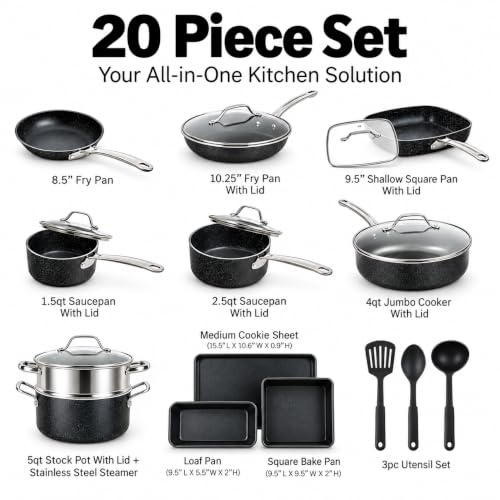 GRANITESTONE 20pc Pots and Pans Set Non Stick Cookware Set, Diamond Infused - Image 2