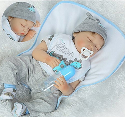 Medylove Sleeping Reborn Baby Dolls Boy 22inch Soft Vinyl Silicone Doll Realistic Real Baby Doll My Dino Outfit 55cm Baby Cute Toys Gift Set