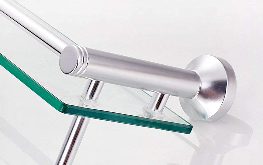 Estante de Vidrio Templado Doble Palanca Individual Estante de baño con Barra de Toalla y riel montado en la Pared de Aluminio (Size : 48 * 12 * 44CM)