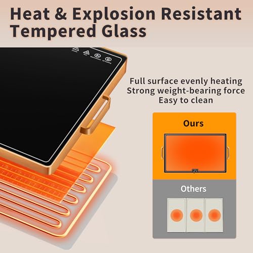 Image of Warming Mat for Food (XXL32 x18), Warming Trays for Buffets Party and Daily Use, Temperature Control Food Warmer, Full Surface Tempered Glass Top Heating Food Warming Mat, Black Electric Warming Tray