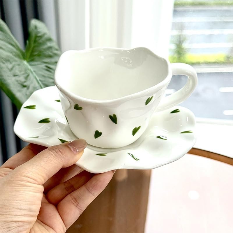 Thick White Vintage Ceramic Cup Party Afternoon Tea Cup Saucer Set