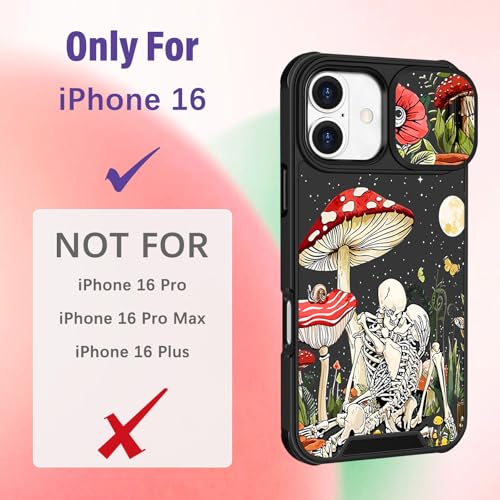 Image of Funermei for iPhone 16 Case - Women Girls Cute Phone Cover Girly Pretty Aesthetic Mushroom Skeleton Unique Design with Camera Cover Funda for Apple for iPhone 16