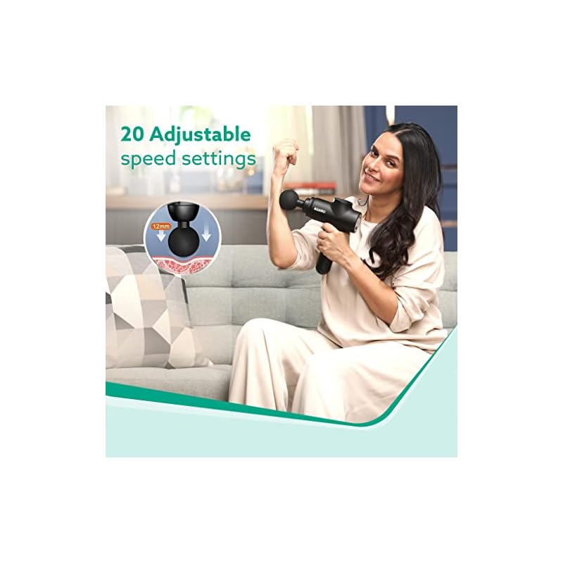AGARO Strike Handheld Percussion Massage Gun, Rechargeable, 6 Interchangeable Massage Heads, 20 Speed Settings, With Carry Case, For Deep Tissue Massage, Body Relaxation, Pain Relief (Black) - Image 3