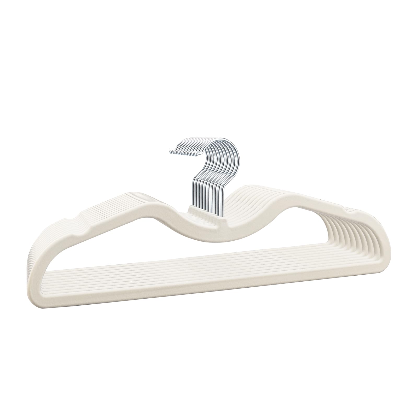 ZBODIMP Velvet Short Neck Hangers - Heavy-Duty, Non-Slip Felt Surface, Space-Saving Design with Anti-Slip Grooves & Shoulder Shape, 360ยฐ Rotating Hooks, Durable for Coats, Shirt& Dresses (10, Beige A)