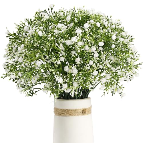 HNVNER 12 unidades ramos de flores artificiais de gypsophila, flores artificiais bebés flores para ramos de noiva, centros de mesa, arranjos florais, branco