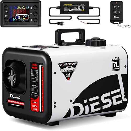 Dkenicor 7L Diesel Heater 240V/110V/12V/24V, All-in-One 8KW Diesel Air Heater with LCD Monitor & Remote Control, Fast Heating for Tents, Cars, RVs, Trucks, Campers, Trailers,White