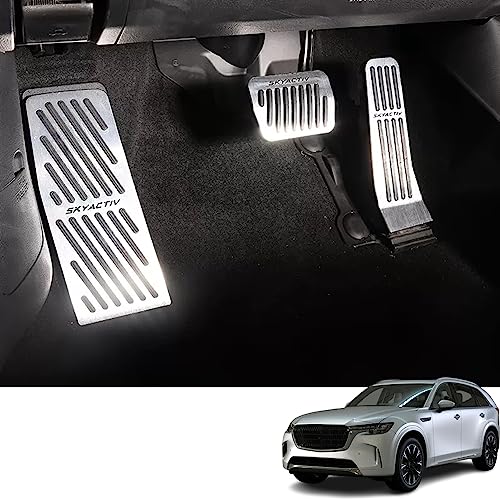 Bmolpt Custom Interior Accessories for Mazda 3 CX-90 CX-50 CX-30 2020 2021 2023 2024 MX-30 Aluminum Alloy Anti-Slip Performance Foot Brake Pedal Cover,No Drilling Aluminum Gas Brake Pedal(Silver)