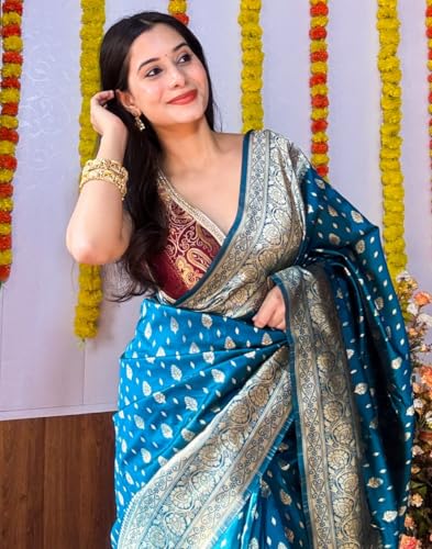 Image of C J Enterprise Women's Banarasi Saree Pure Kanjivaram Style Silk Saree With Blouse Piece for Wedding (BS09)