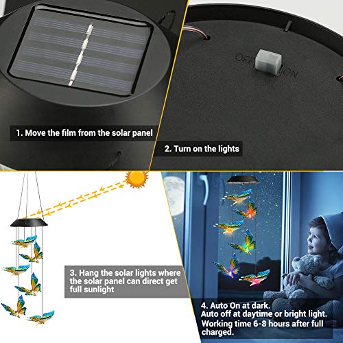 Image of Toodour Solar Wind Chime, Color Changing Wind Chimes Butterfly, LED Decorative Mobile, Gifts for Mom Grandma, Waterproof Outdoor Decorative Lights for Garden, Patio, Yard, Window, Outdoor Decor