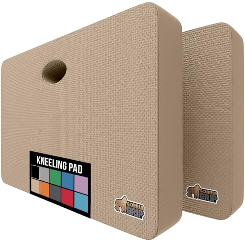 Image of GORILLA GRIP Extra Thick Supportive Foam Kneeling Pad, 2PK, Large Cushion Heavy Duty Knee Pads for Gardening, Baby Bath Time, Dirt and Water Resistant, Workout and Garden Supplies, 17.5x11, Beige