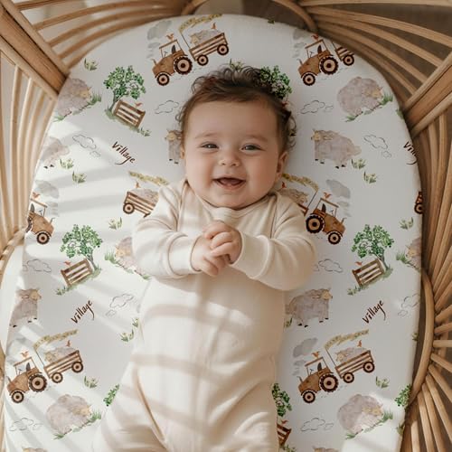 Image of Gllquen Baby Bassinet Sheets 2-Pack for Baby Girl Boy Yellow Farm