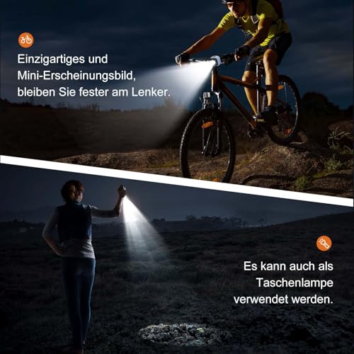 Antimi Fahrradleuchten-Set, StVZO-zugelassen Beleuchtungsset Led IPX5 Frontlicht + Rücklicht Fahrradlicht Set USB Typ C – Ansicht 4