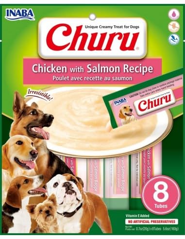 Churu Perros Snacks Saludables para Perros (Pollo Y Salmón, 8X8X20 GR)