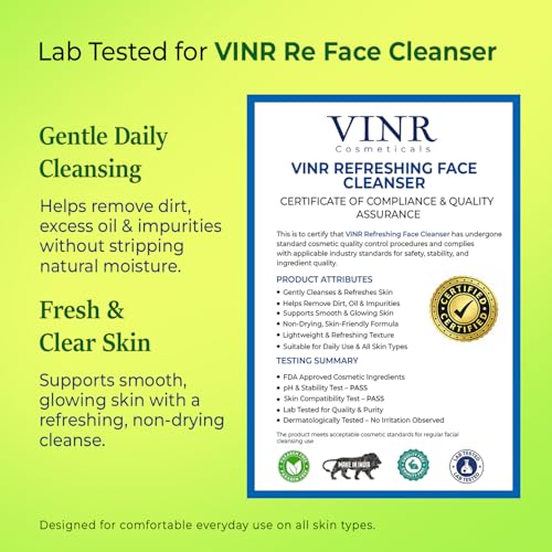 Image of VINR Refreshing Face wash with 5% Niacinamide & 0.5% Hyaluronic Acid | Gentle Cleanser for Wrinkles & Dull Skin | Infused With Vitis Vinifera| Anti Aging For Men & Women | 200ml (Pack of 2)
