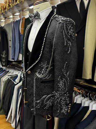 Handmade Heavy Couture Suit Set, Men's Suit 3 Piece Beaded & Crystal Jacquard White Tuxedo for Wedding, Prom4