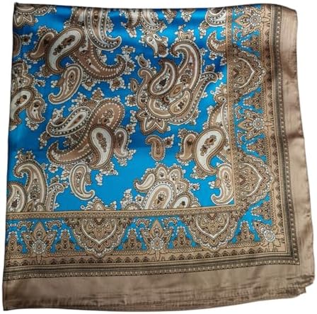 Lenço De Cetim Mandala Indiana Cores Variadas 90x90cm. (Azul claro