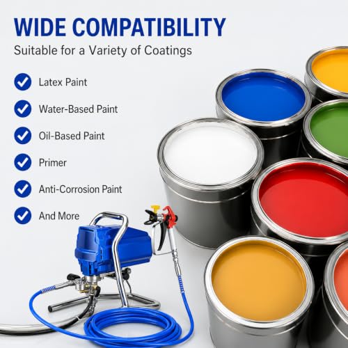 1800W Airless Paint Sprayer 3000 PSI de alta presión con manguera 5M, recubrimiento eficiente sin adelgazamiento para paredes exteriores interiores del hogar, herramienta de pintura compacta de bricol