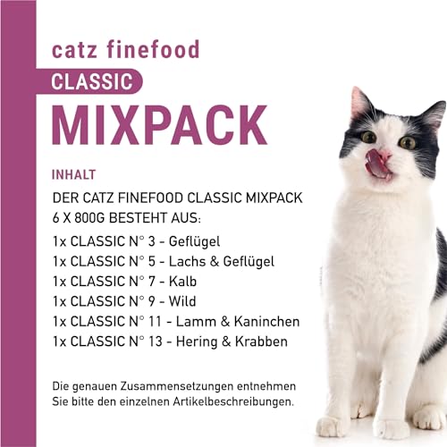 catz finefood Classic Collection Katzenfutter nass Mix-Paket - Gourmet Nassfutter für Ihre Katze ohne Zucker & Getreide, glutenfrei - mit hohem Fleischanteil, Made in Germany (6 x 800g Dosen)