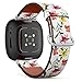 CJBROES Replacement Leather Watch Band, Compatible with Fitbit Versa 3 and Fitbit Sense of Wristband Bracelet Accessory - Watercolors Lily Flowers