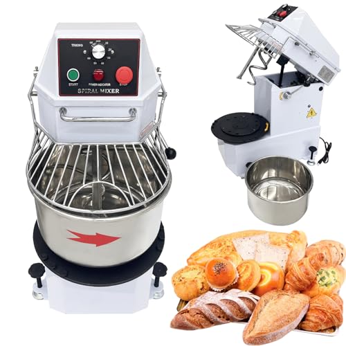 TECHTONGDA 20L Commercial Dough Mixer 110V Dual Rotating Dough Kneading Machine, Electric Food Mixer Machine with Detachable Stainless Steel Bowl and Safety Shield, for Restaurant Pizzeria