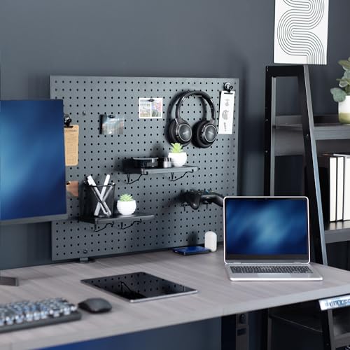 Image of VIVO Black Clamp-on 30 x 24 inch Desk Pegboard, PP-DK30B-1 | Steel Privacy Panel, Magnetic Peg Board, Office Accessory Organizer, Above or Under Desk Placement