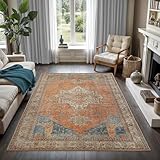 GLN Rugs Traditional Collection - Machine Washable Area Rug, Traditional Washable, Non Slip, Low Pile Chenille Rug, Living Room, Bedroom, Kitchen Rug (7'10'x10' Burnt Orange)