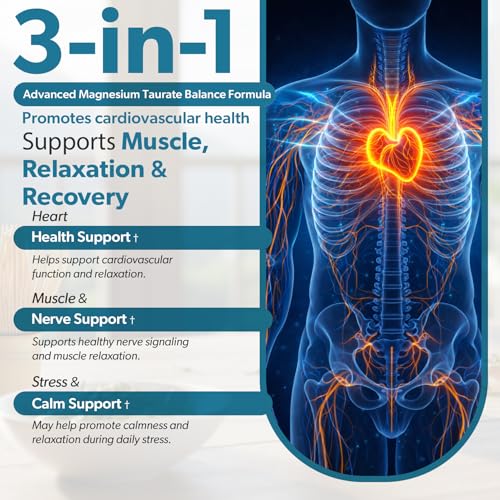 Image of Magnesium Taurate 1500mg, Supports Heart Health and Sleep, 90 Veg Capsules | Magnesium Taurate Supplement Support Heart Health and Better Sleep, GMP Certified, Gluten Free, Non-GMO, Made in USA