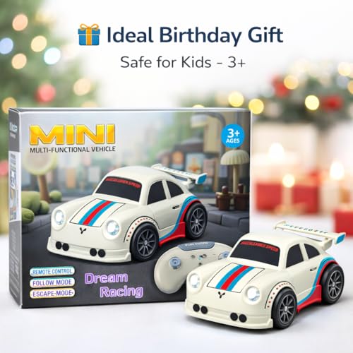 Image of Remote Control Racing Car for Kids | Mini RC Drift with LED Lights | 3 Mode Smart RC - Remote Control, Follow & Escape Mode (3+ Years) (White Escape Car)