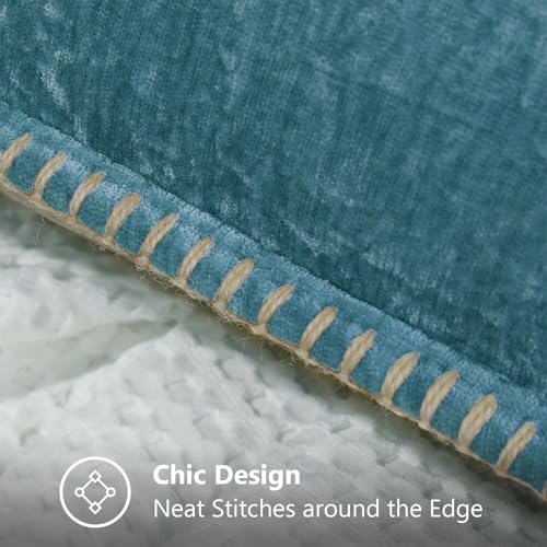 Image of decorUhome Fall Chenille Soft Cozy Throw Pillow Covers 26x26 Set of 2, Modern Farmhouse Boho Velvet Decorative Euro Sham Pillow Cases with Stitched Edge for Couch Sofa Bed Home Decor, Teal