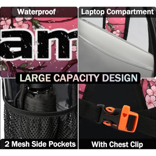 Japanese Cherry Blossom Personalized Clear Backpack Custom Large Clear Backpack Heavy Duty PVC Transparent Backpack with Reinforced Strap for Work Travel3