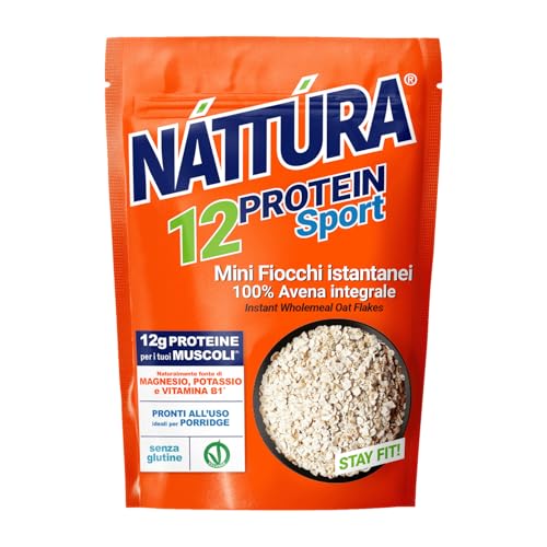 NATTURA PROTEIN SPORT Mini Fiocchi d'Avena Istantanei, Avena 100% Integrale, Ideale per la Preparazione del Porridge Istantaneo, Ricchi di Fibre, 12% di Proteine, 350 g