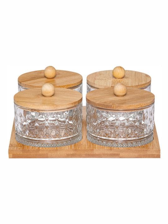 VISMII Glass Storage Container Jar Bowl with Bamboo Wooden Lids and Tray for Snack Candy Dry Fruit Canister Dry Fruit Serving (B0DD6W95FG) Amazon Price History, Amazon Price Tracker