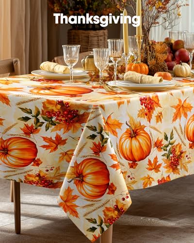 Image of Pureegg Plastic Table Cloth Disposable 54x108 Inch 10 Pack, Pumpkin Harvest