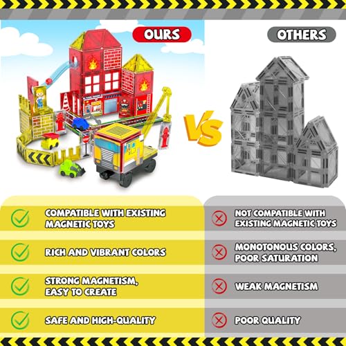 Magnetic Tiles Fire Truck Set DROPS TO (Style: 56PCS Fire Station Magnetic Tiles) - image 4