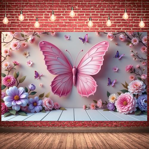 Fondo fotográfico con mariposas y flores 180x110 cm miniatura 5