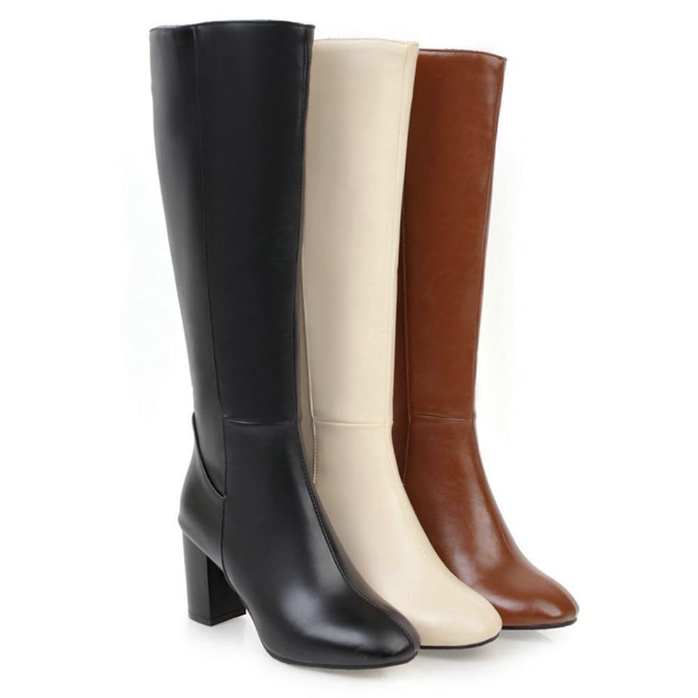 Damen Stiefeletten Warme Lange Stiefel Boots Elegante Sexy Runde Zehe Plattformen High Heel Reißverschluss PU Lederstiefel