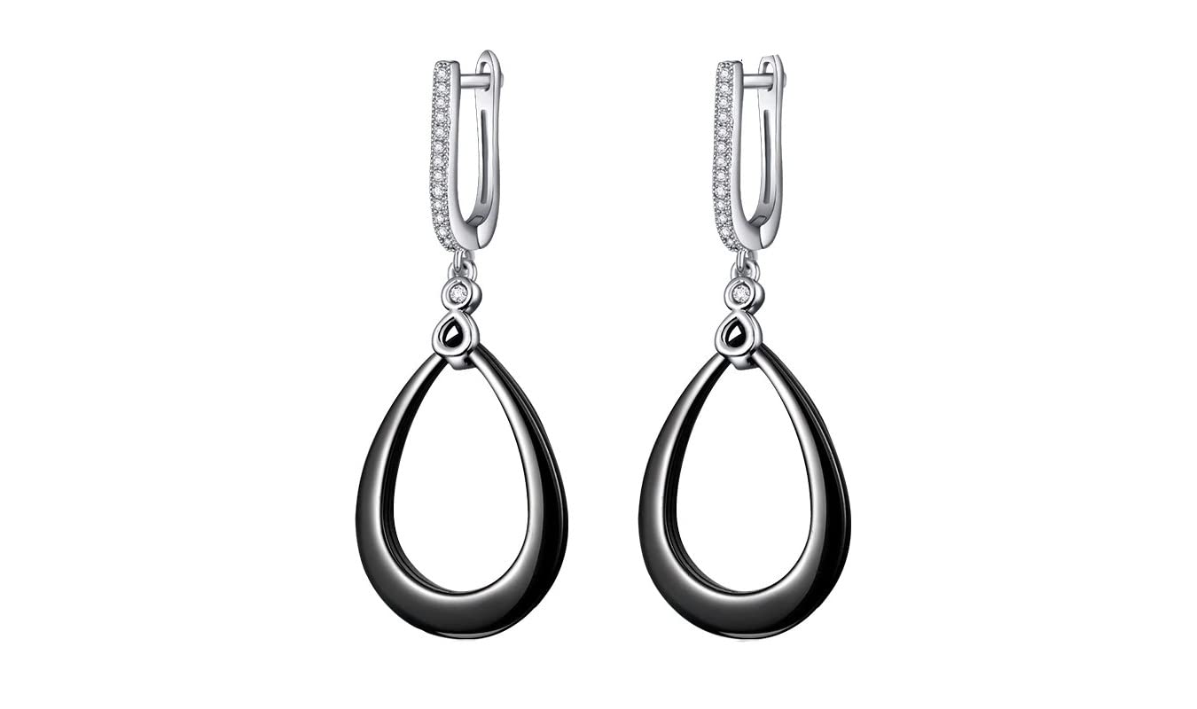 Womens Stainless Steel Silver Plated And Ceramic Teardrop Dangle Earrings, Silver Dangle Earrings For Women Sparkly, Pear Dangle Stud Earrings, Zirconia Studded Tear Drop Dangled Earring(Silver) (B09J15X4HN) Amazon Price History, Amazon Price Tracker