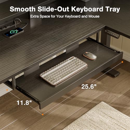 Image of Casaottima 59 Inch Electric L-Shaped Standing Desk with Drawers, Height Adjustable Stand Up Corner Desk with Monitor Stand & Keyboard Tray, Lift Table for Home Office, Workstation, Black