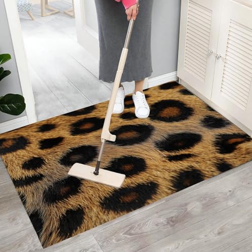 Paillasson interieur entrees leopard dore 60x90 cm lavable - 7
